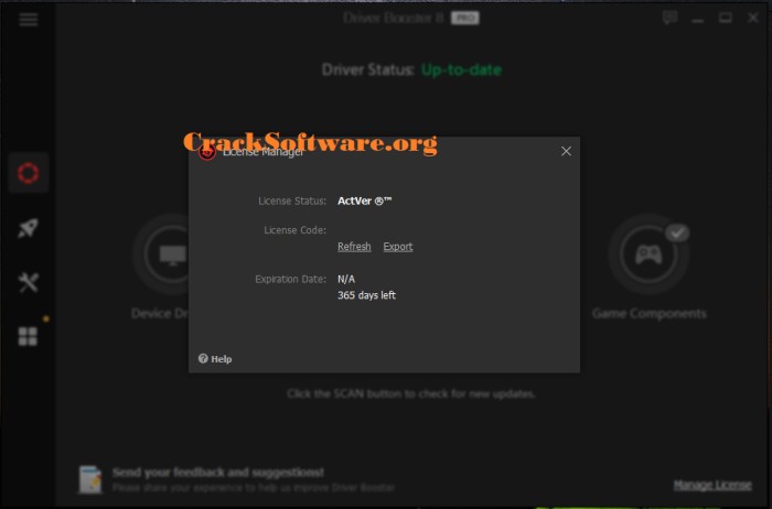 Driver Booster 8 PRO Keys License Manager Interface